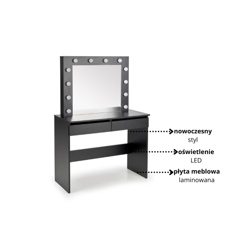 Kompaktowa toaletka Hollywood z oświetleniem LED czarna