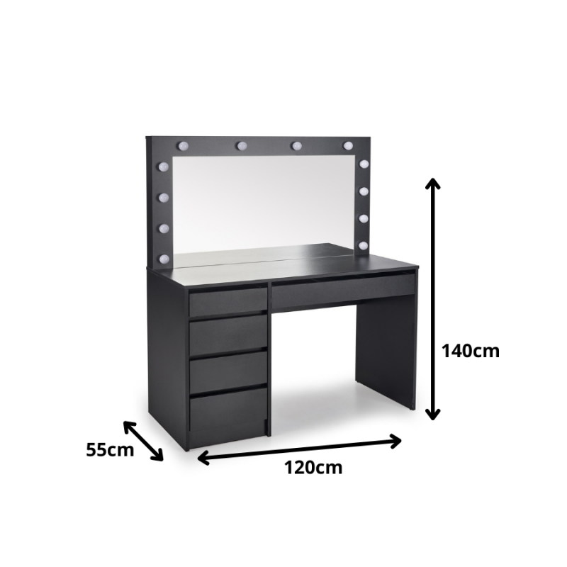 Toaletka Hollywood XL z oświetleniem LED czarna