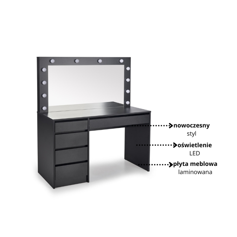 Toaletka Hollywood XL z oświetleniem LED czarna