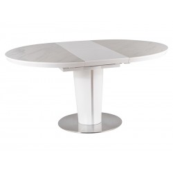 Rozkładany stół Orbit Ceramic z ceramicznym blatem biały efekt marmuru/biały mat fi 120(160)cm