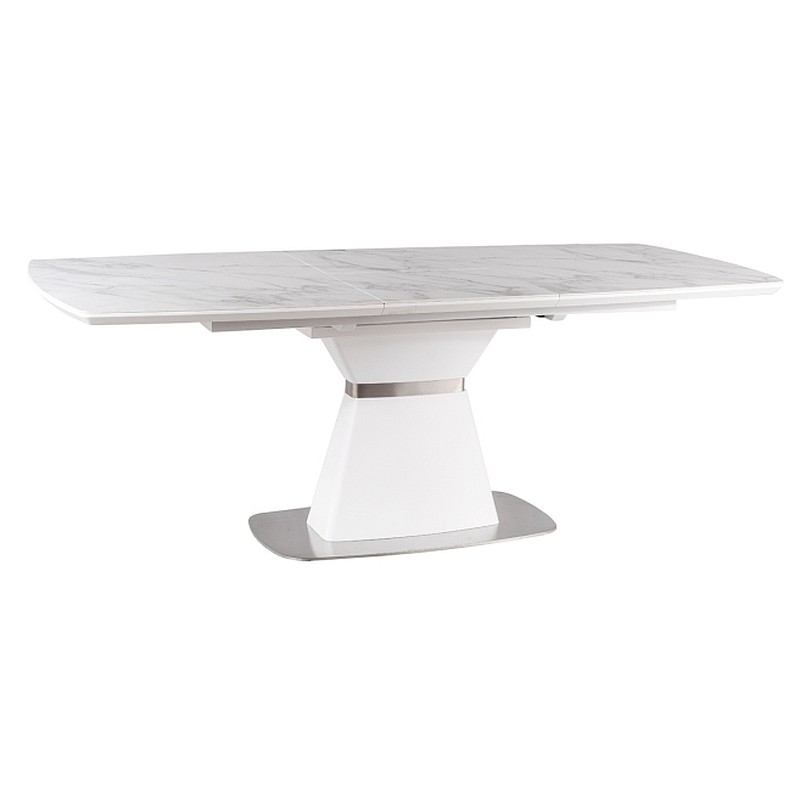 Ceramiczny stół Saturn II biały efekt marmuru/biały mat 160(210)x90