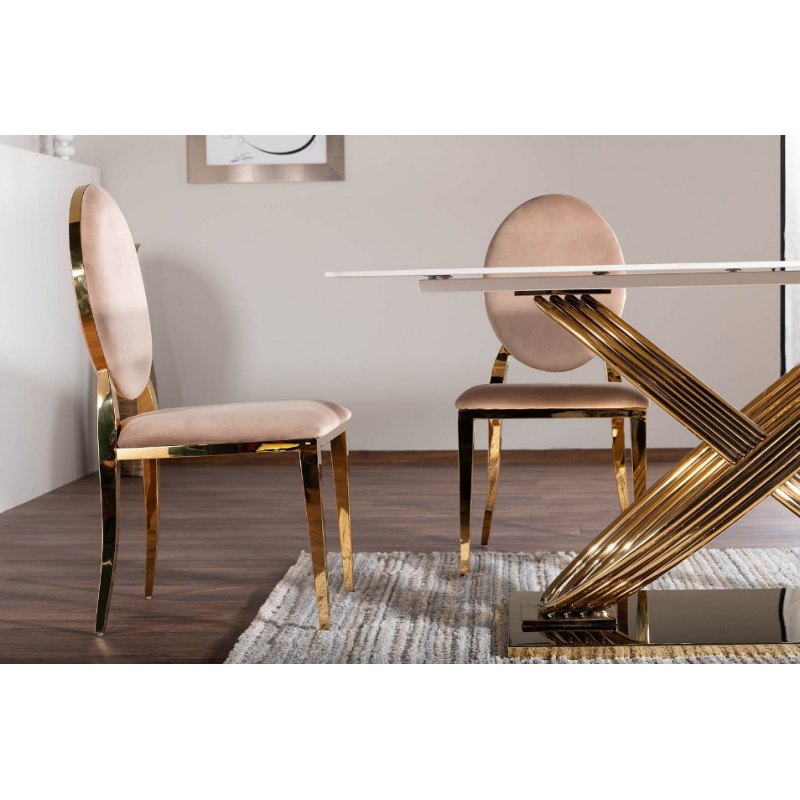 Nowoczesne krzesło King Velvet złoty stelaż/beżowy Bluvel 28