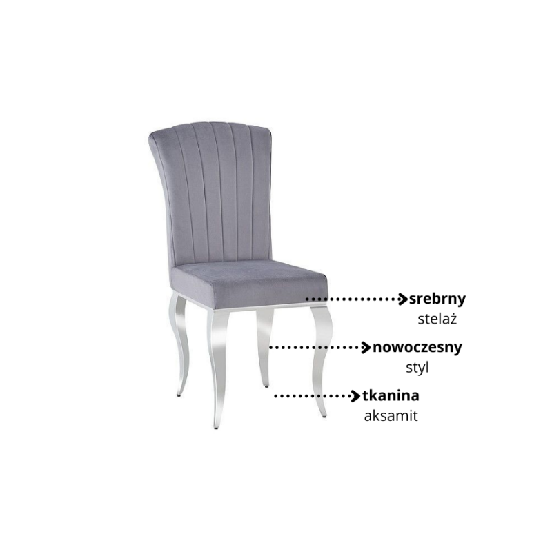 Nowoczesne krzesło Prince Velvet chrom/szary tap. 195