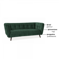 Nowoczesna sofa Castello 3 Velvet zielony Bluvel 78 / wenge