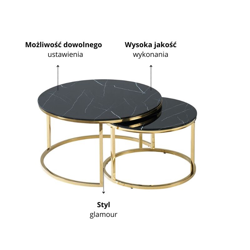 ŁAWA MUSE CZARNY EFEKT MARMURU/ZŁOTY (ZESTAW)