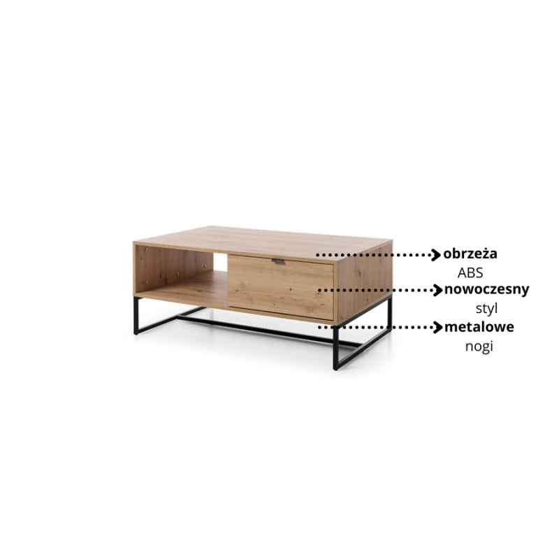 Stolik kawowy z kolekcji Amber meble Piaski dąb artisan/czarny