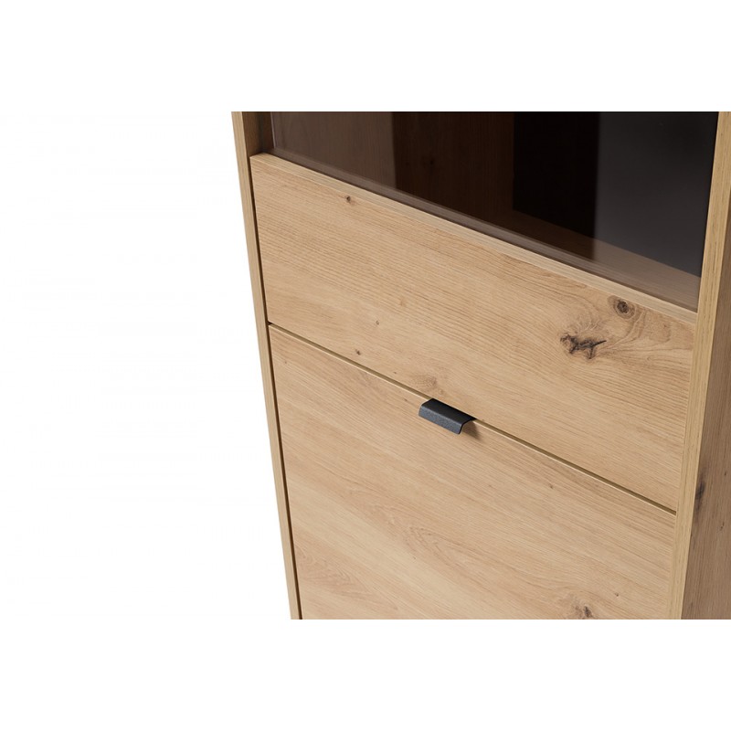 Wysoka witryna z kolekcji Amber meble Piaski dąb artisan/czarny