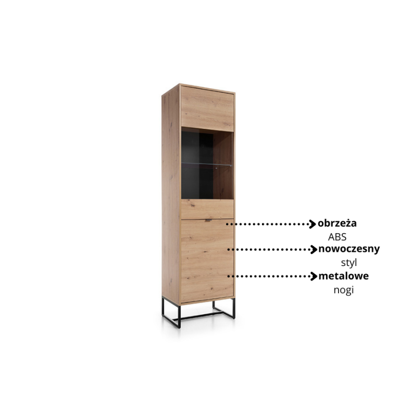Wysoka witryna z kolekcji Amber meble Piaski dąb artisan/czarny