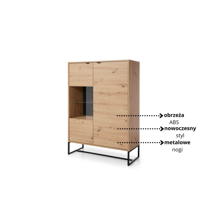 Witryna z kolekcji Amber meble Piaski dąb artisan/czarny