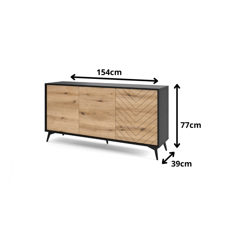 Komoda 154cm Diamond K154 dąb evoke/czarny Piaski