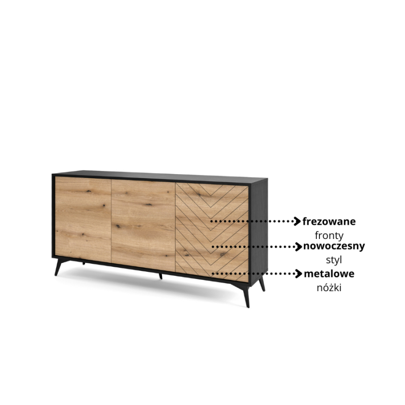 Komoda 154cm Diamond K154 dąb evoke/czarny Piaski