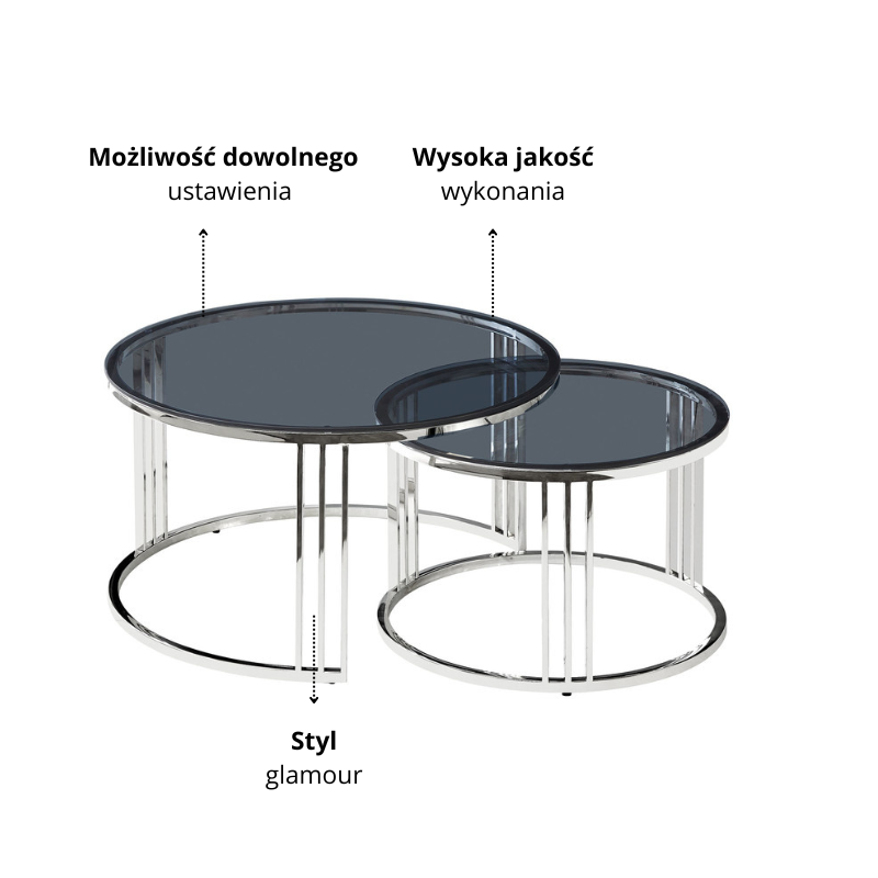 ŁAWA VIENNA SZKŁO DYMIONE/SREBRNY (ZESTAW)