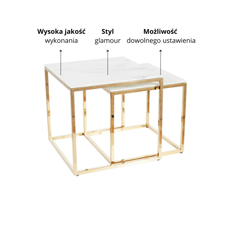 ŁAWA GLORIA BIAŁY EFEKT MARMURU/ZŁOTY (ZESTAW)