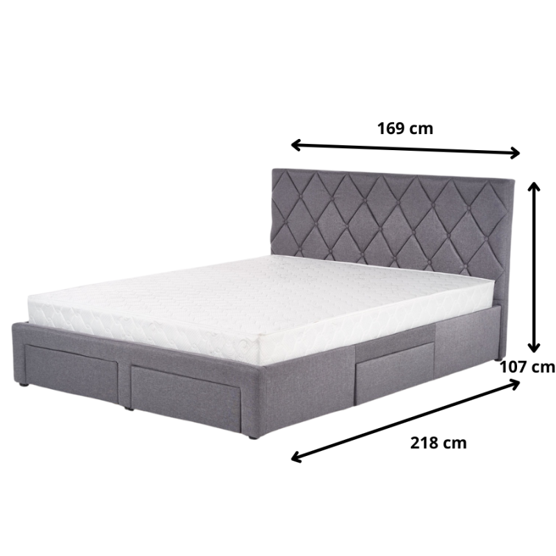 Łóżko pikowane BIELLA 160x200 z szufladami szare