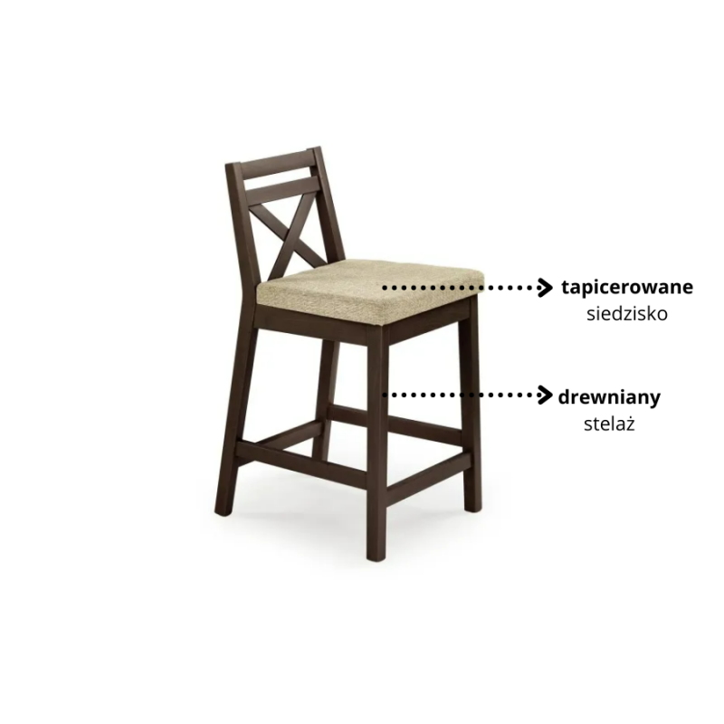 Krzesło barowe Borys Low niskie ciemny orzech/tap. Lars 07