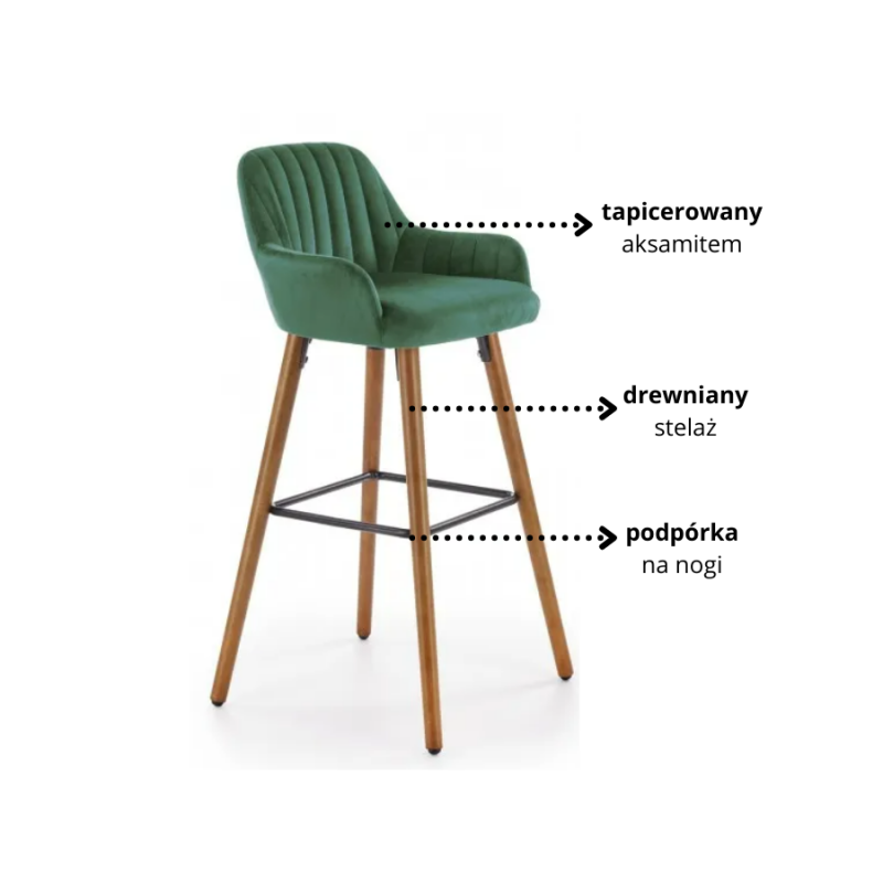 Hoker H93 nogi drewniane - orzech, tapicerka - ciemny zielony