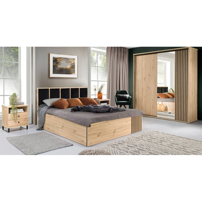 Łóżko Cali C16 180x200 Jarstol dąb artisan/czarny