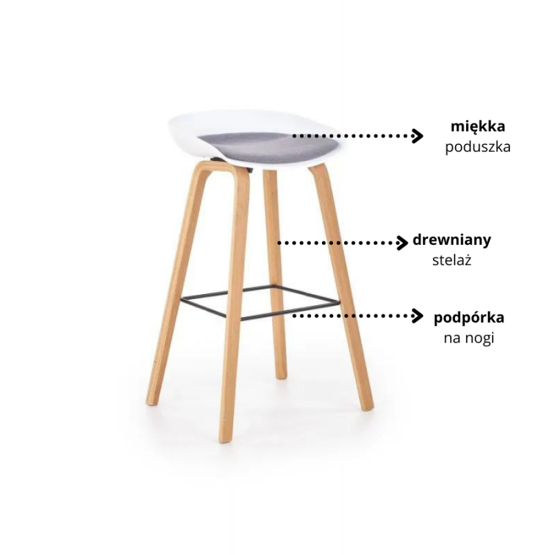 Hoker H86 biały z szarą poduszką na drewnianych nogach (1p 2szt)