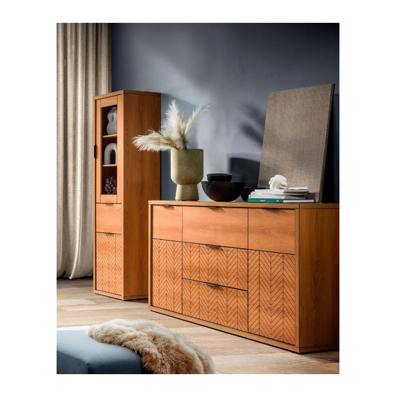 Komoda Fonti z witryną158cm F4 dąb karmel