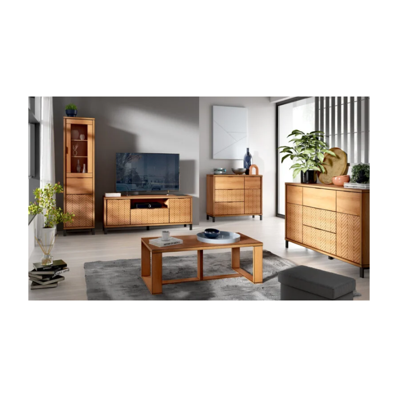 Komoda Fonti z witryną158cm F4 dąb karmel