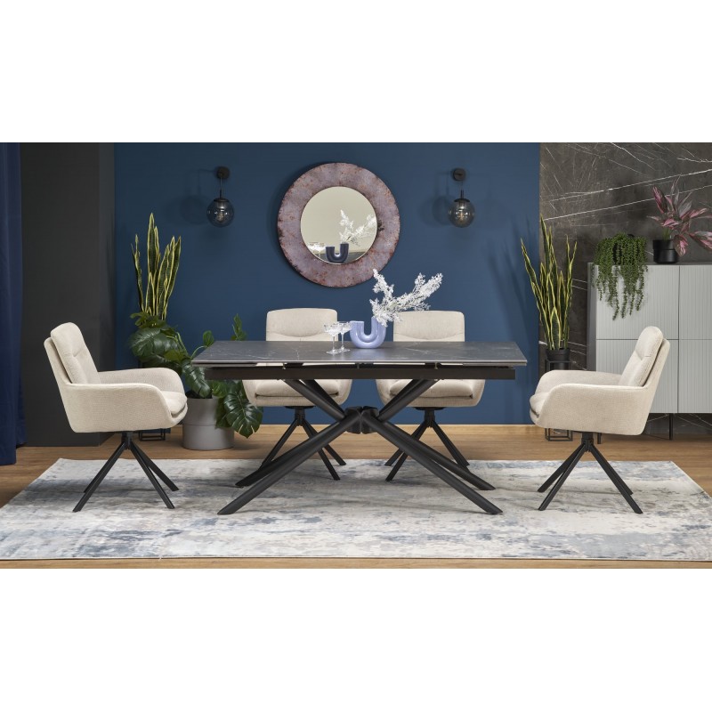 VITORINO stół rozkładany, blat - czarny marmur, nogi - czarny