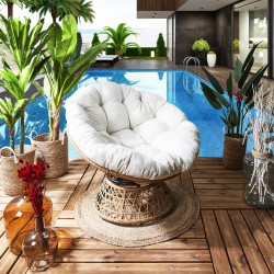 Fotel Cancun biały/ naturalny obrotowy