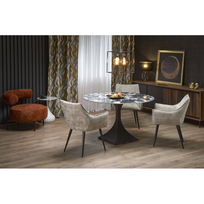 MANUEL stół okrągły,  blat - czarny marmur, noga - czarny