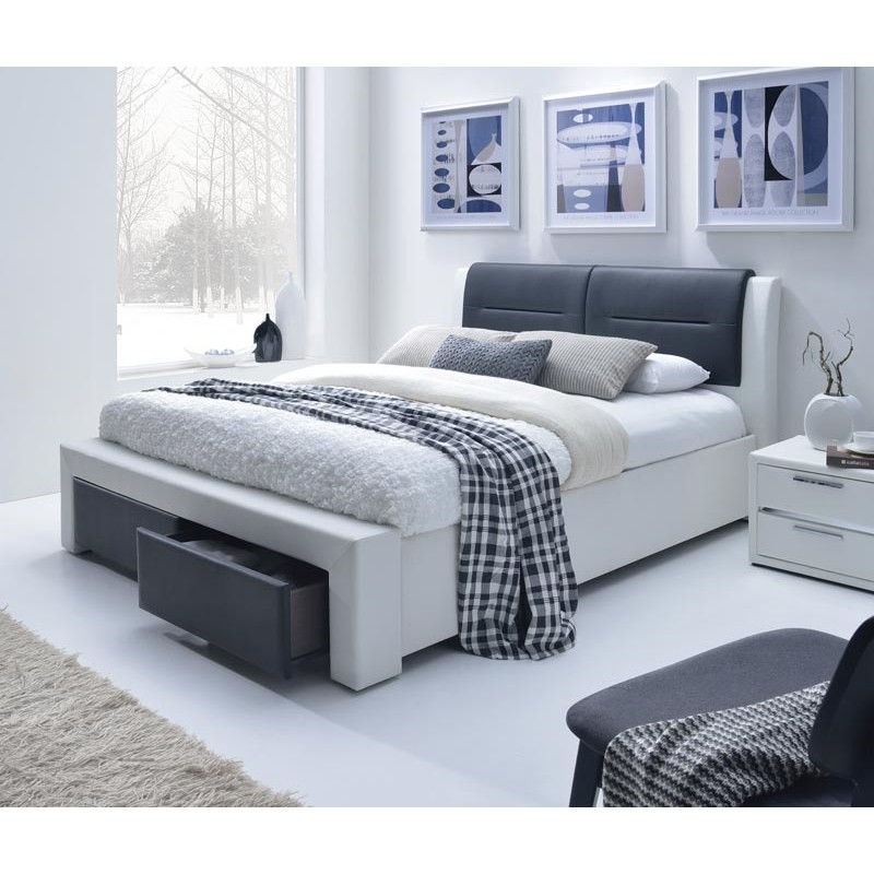 CASSANDRA S 140 cm łóżko tapicerowane z szufladami czarno-biały (5p 1szt)