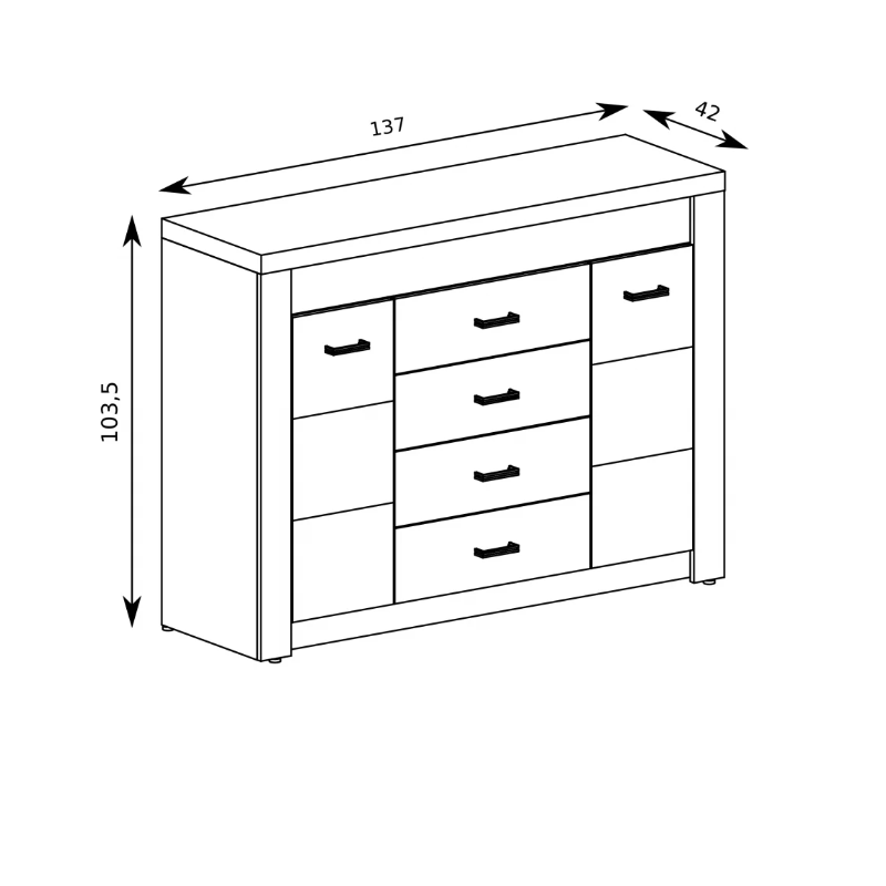 Komoda Indianapolis 137cm I7 jesion jasny/ciemny/kraft biały