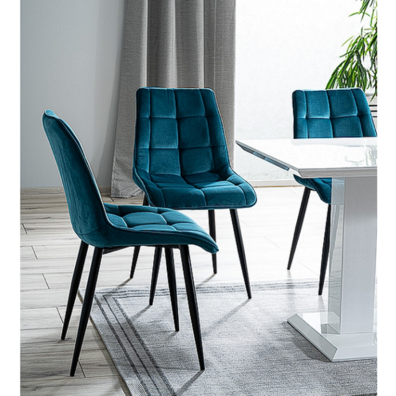 KRZESŁO CHIC VELVET CZARNY STELAŻ / TURKUS BLUVEL 85
