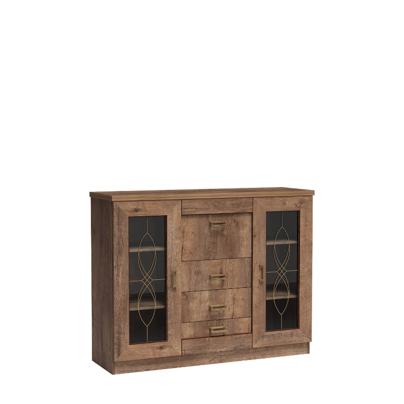 Komoda z witryną 140cm Tadeusz T14 dąb lefkas/dąb stuletni