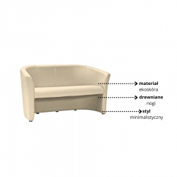 Minimalistyczna sofa TM-3 krem ekoskóra/wenge