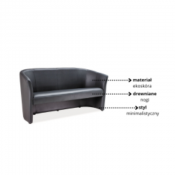 Minimalistyczna sofa TM-3 czarna ekoskóra/wenge