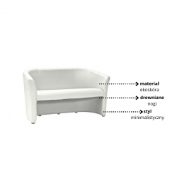 Minimalistyczna sofa TM-3 biała ekoskóra/wenge