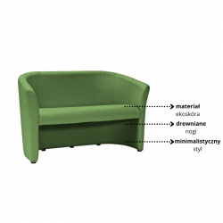 Minimalistyczna sofa TM-2 zielona ekoskóra/wenge
