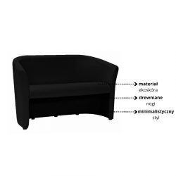 Minimalistyczna sofa TM-2 czarna ekoskóra/wenge