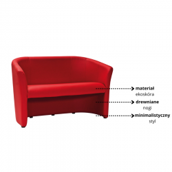 Minimalistyczna sofa TM-2 czerwona ekoskóra/wenge