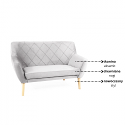 Tapicerowana sofa Kier 2 Velvet jasny szary/buk