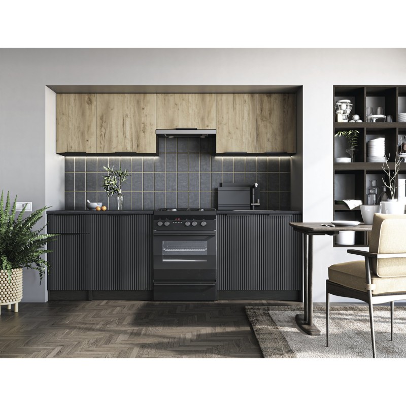 EMMA 240 kuchnia zestaw korpus: dark carbon wood, front: dąb artisan / czarny