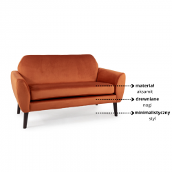 Minimalistyczna sofa Mena Velvet cynamon/wenge