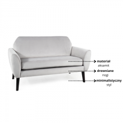 Minimalistyczna sofa Mena Velvet jasny szary/wenge