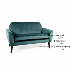 Minimalistyczna sofa Mena Velvet zielony/wenge