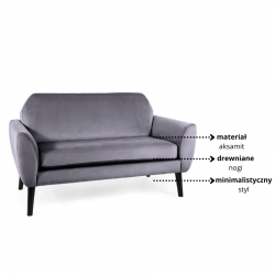 Minimalistyczna sofa Mena Velvet szary/wenge