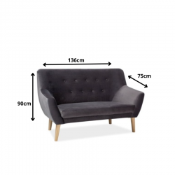 Pikowana sofa Nordic 2 Velvet szary/buk