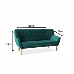 Pikowana sofa Nordic 3 Velvet zielony/buk