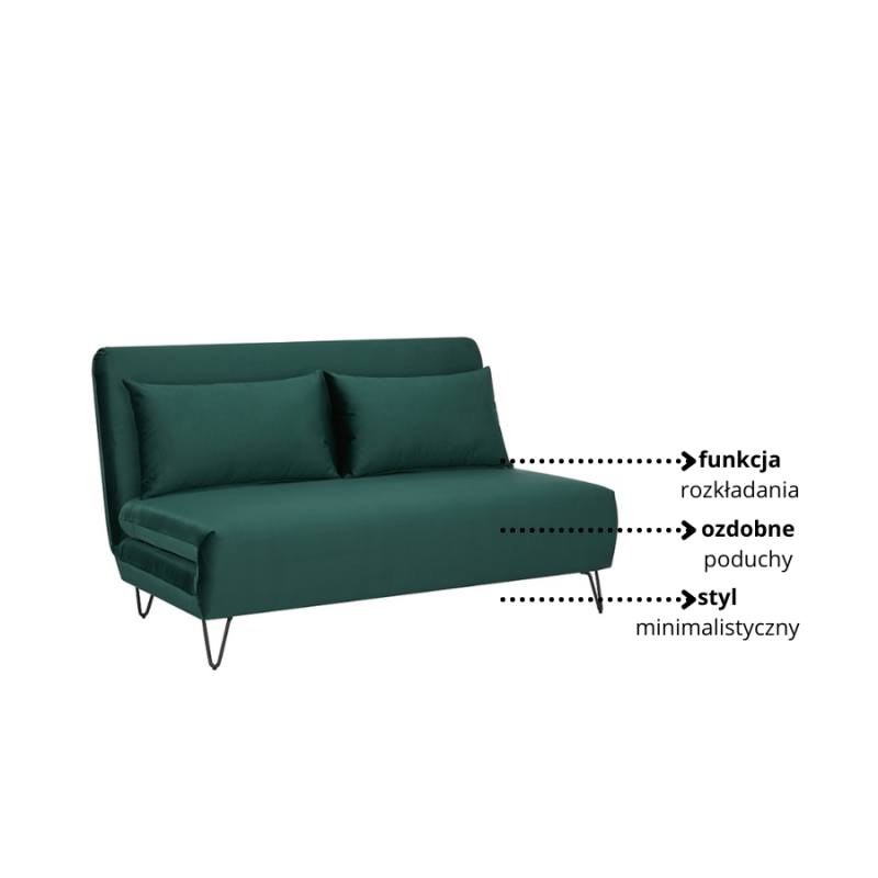 Sofa z funkcją spania Zenia Velvet zielony/czarny