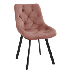 Pikowane krzesło tapicerowane Kordoba pudrowy róż/czarne nogi