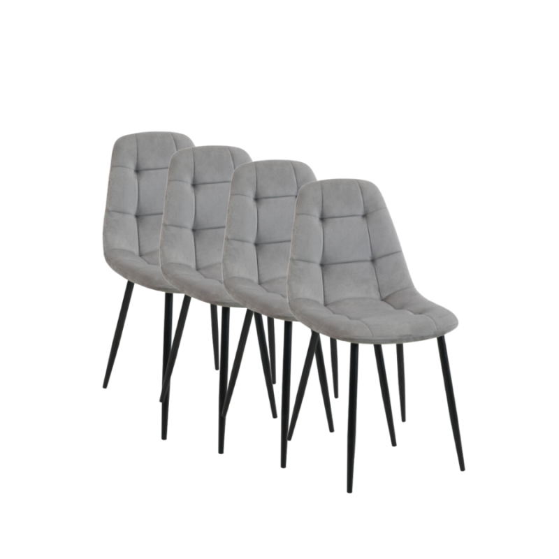 4x Welurowe krzesło tapicerowane Malaga szary/czarny