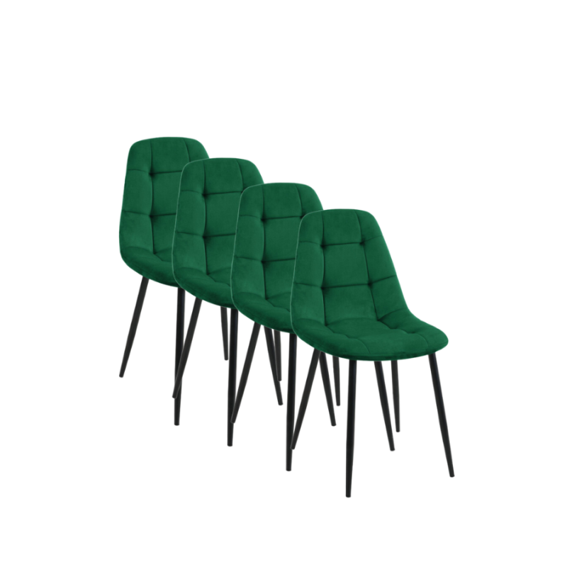 4x Welurowe krzesło tapicerowane Malaga butelkowa zieleń/czarny