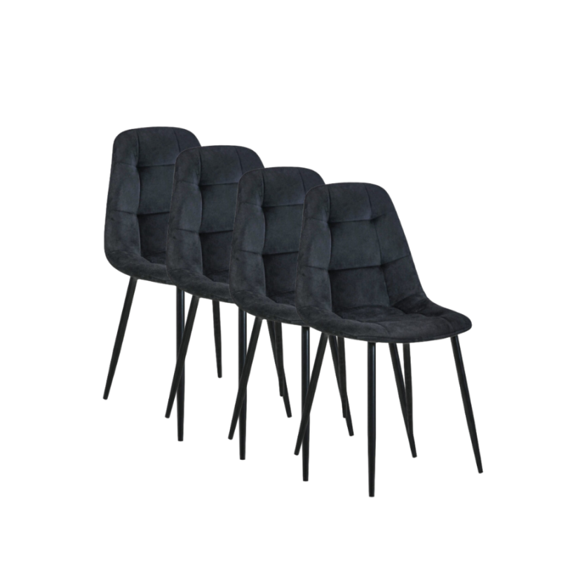 4x Welurowe krzesło tapicerowane Malaga czarny/czarny